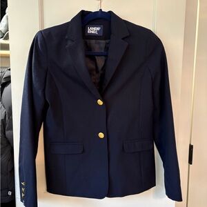 Lands' End Women's Dark Blue Blazer with Gold Buttons